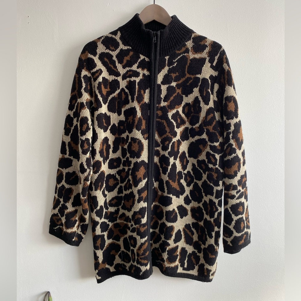 Vintage Black and Brown Animal Print Teddy Jacket